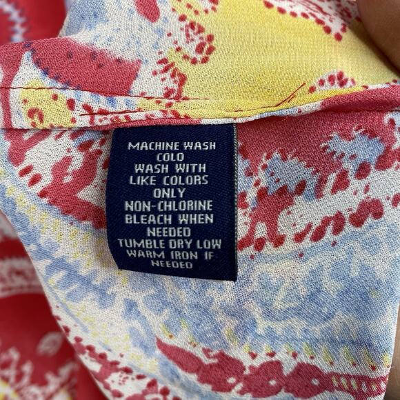 Chaps Ralph Lauren Top Womens M Red Paisley Colorful Peasant Boho Artsy Sheer - Picture 4 of 7